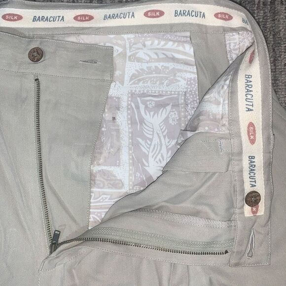 Baracuta Mens Size 40 Waist Silk Chino Pleated Front Shorts Tan Khaki Pockets * - Picture 2 of 7
